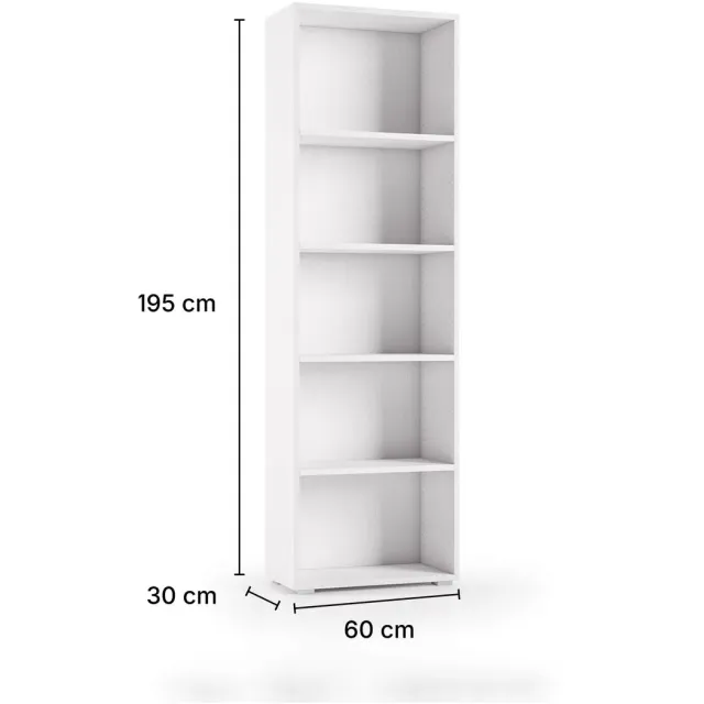 White Stone The White Stone Hoge Witte Boekenkast met 5 Verstelbare Planken | Ruimtebesparende Kast voor Boeken Documenten Decoratie | Moderne Opbergkast voor Huis Kantoor en Studie 60x30x195 cm Bianco