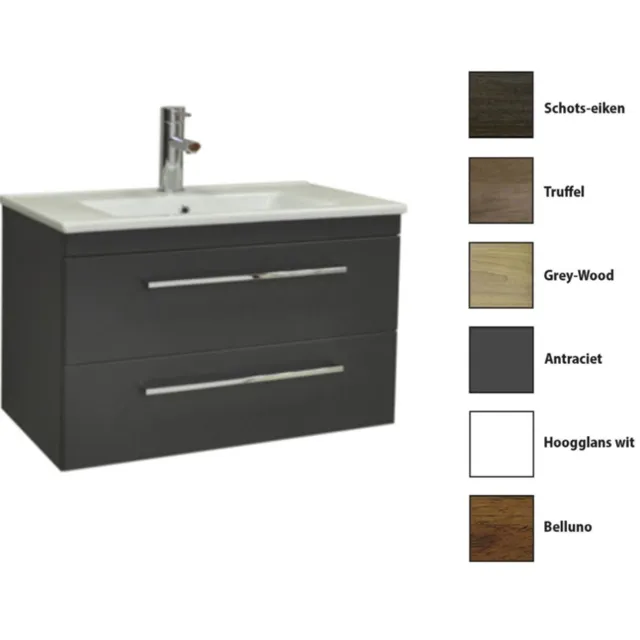 Sanicare Badkamermeubelset Sanicare Q6 Twee Laden Chromen Greep 80 cm Belluno Eiken Belluno-Eiken
