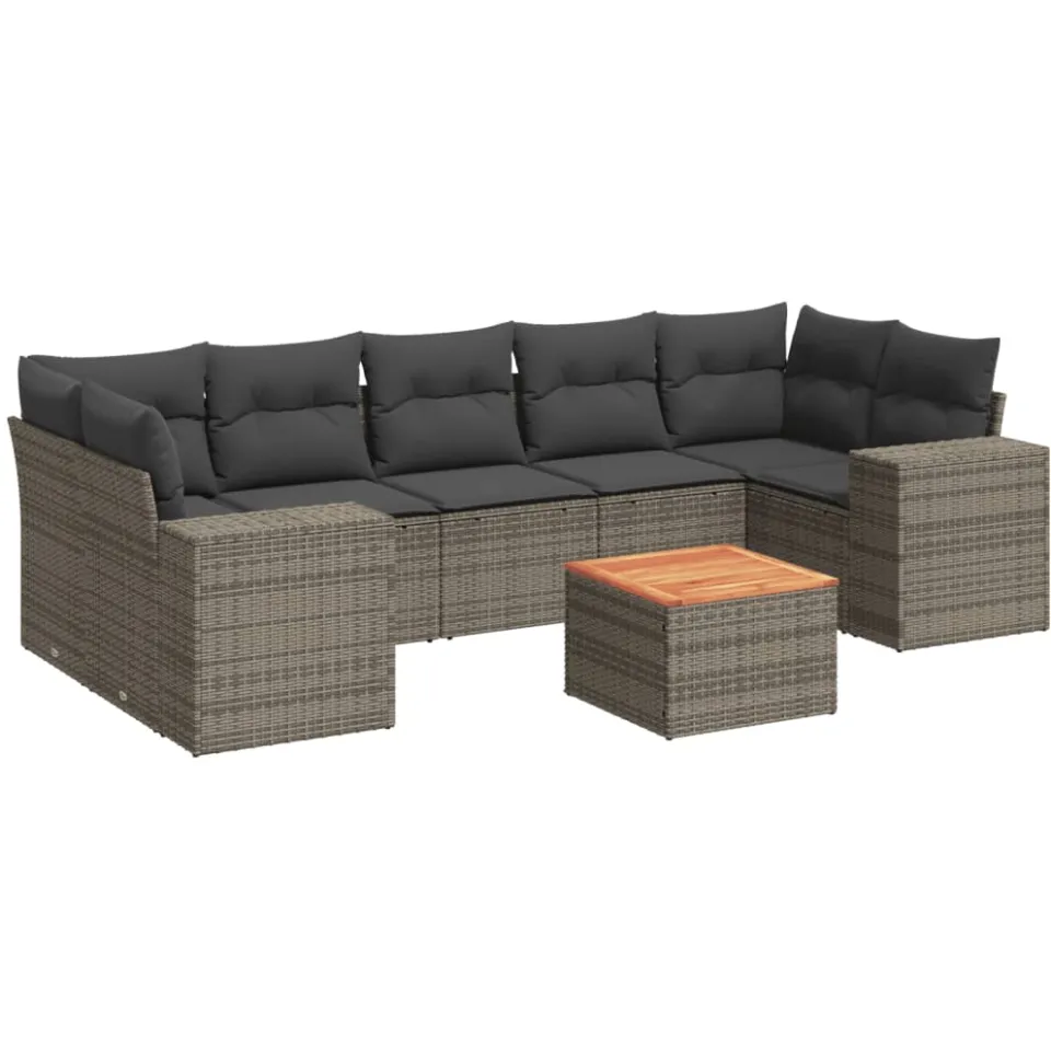 vidaXL 8-delige Loungeset met kussens poly rattan grijs