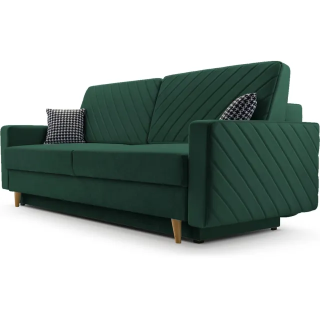 AJE Meubles B.V. 3-zitsbank van Velvet voor woonkamer, slaapbank, sofa met slaapfunctie en opbergruimte, moderne bank - 230x96x97cm - Slaapbank CALIFORNIA - Donkergroen (KRONOS 19)