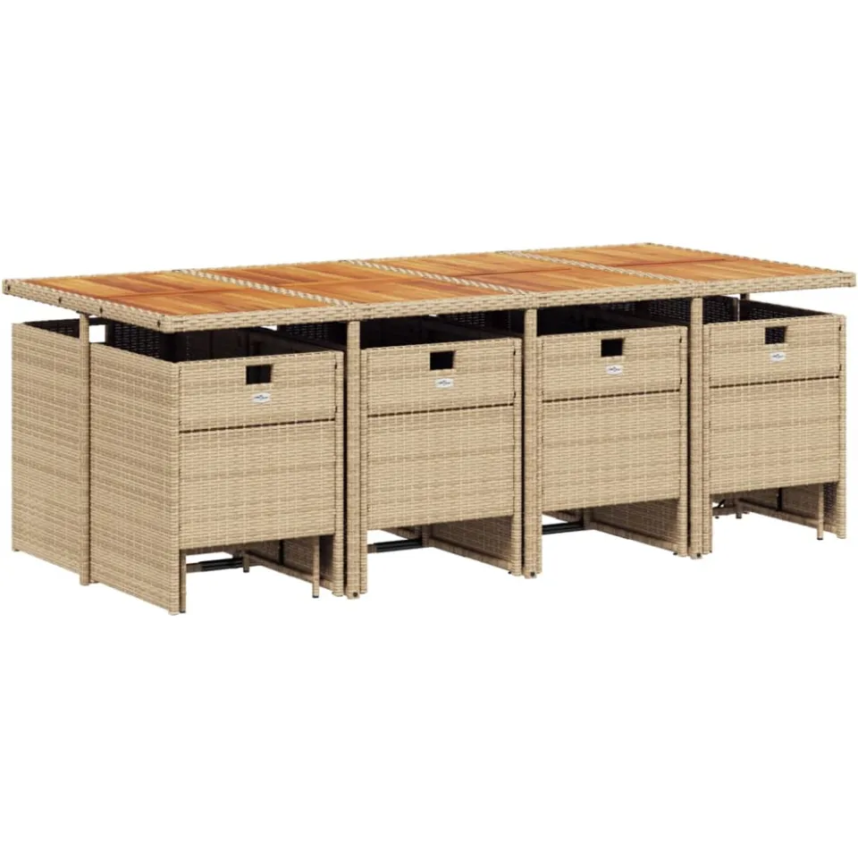 vidaXL 13-delige Tuinset met kussens poly rattan beige