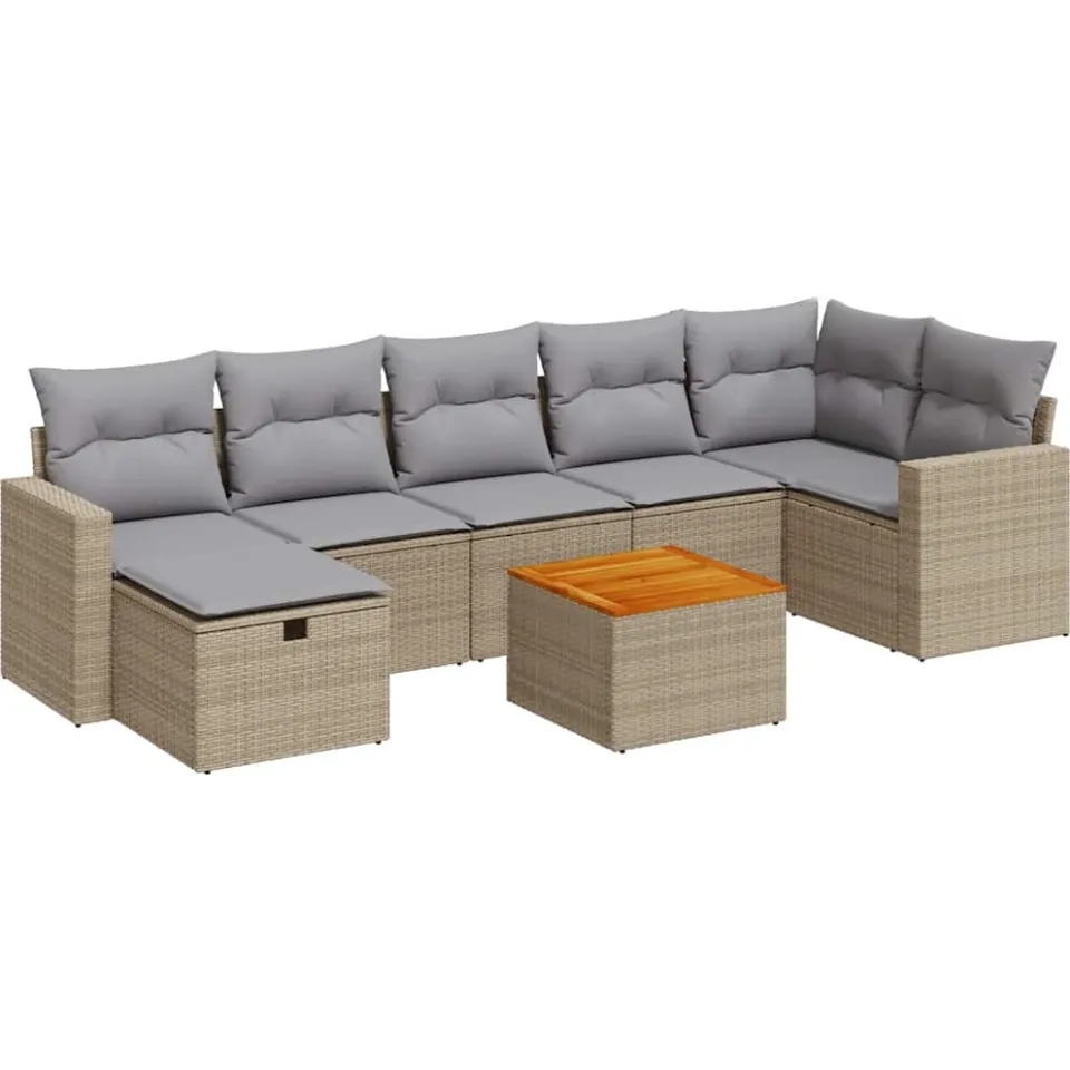 vidaXL 8-delige Loungeset met kussens poly rattan beige, foto 3