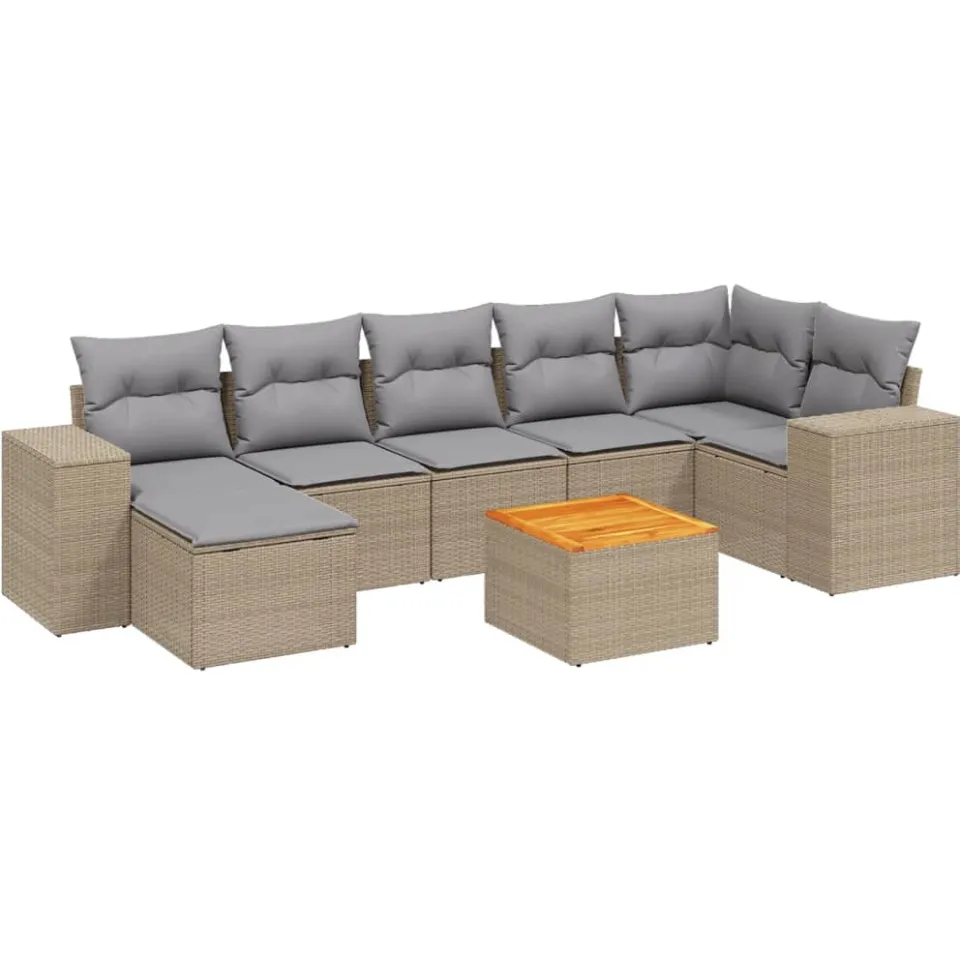 vidaXL 8-delige Loungeset met kussens poly rattan beige, foto 3