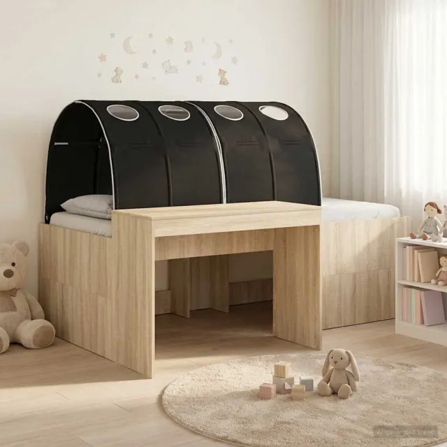 vidaXL Hoge Bed Frame met Bureau voor Kinderen 3 st Bewerkt hout Bruin