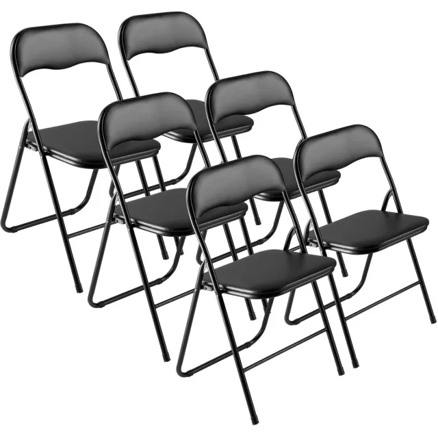 Vevor 6 Stuks Opvouwbare Stoel, Leren Stoel, Draagbare Tuinstoel, Kampeerstoel, Zwart VEVOR