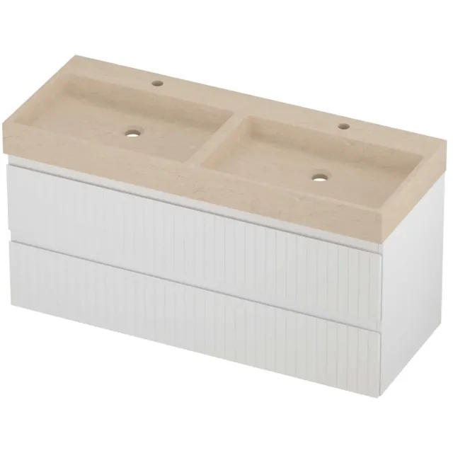 Proline Evoli Badmeubelset Hardsteen Loft Gefreesd 120x46x62 cm Sand Stone Mat Wit