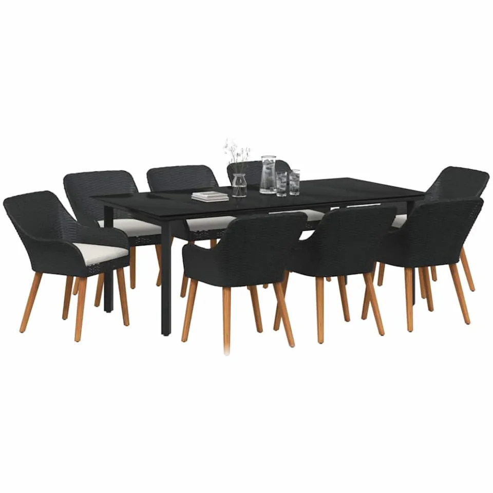 vidaXL Tuin eettafelset 9 st Zwart poly rattan