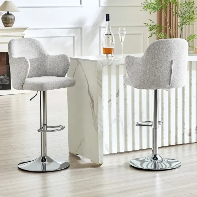Clruro Barkruk Set - 2 Stuks - met Armleuningen - 360° Draaibaar - Hoogteverstelbaar lichtgrijs