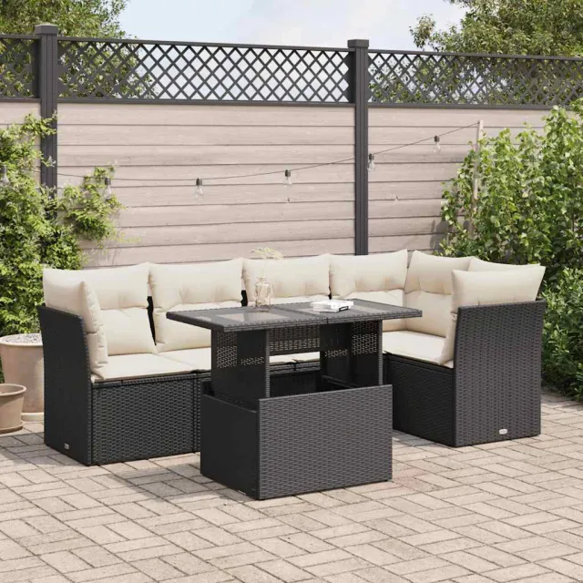 vidaXL 6-delige Loungeset met kussens poly rattan zwart, foto 2