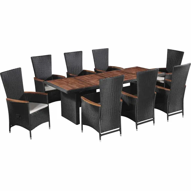 vidaXL 9-delige Tuinset met kussens poly rattan zwart, foto 2