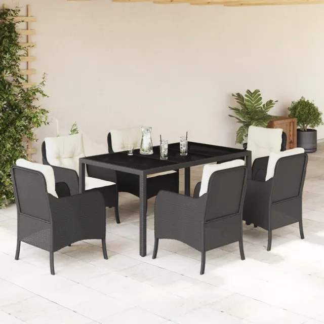 vidaXL 7-delige Tuinset met kussens poly rattan zwart, foto 2