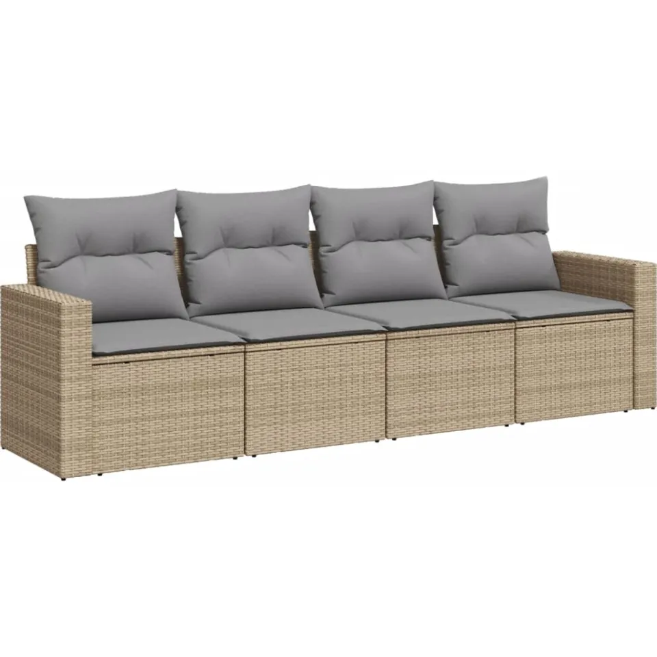 vidaXL 4-delige Loungeset met kussens poly rattan beige, foto 3