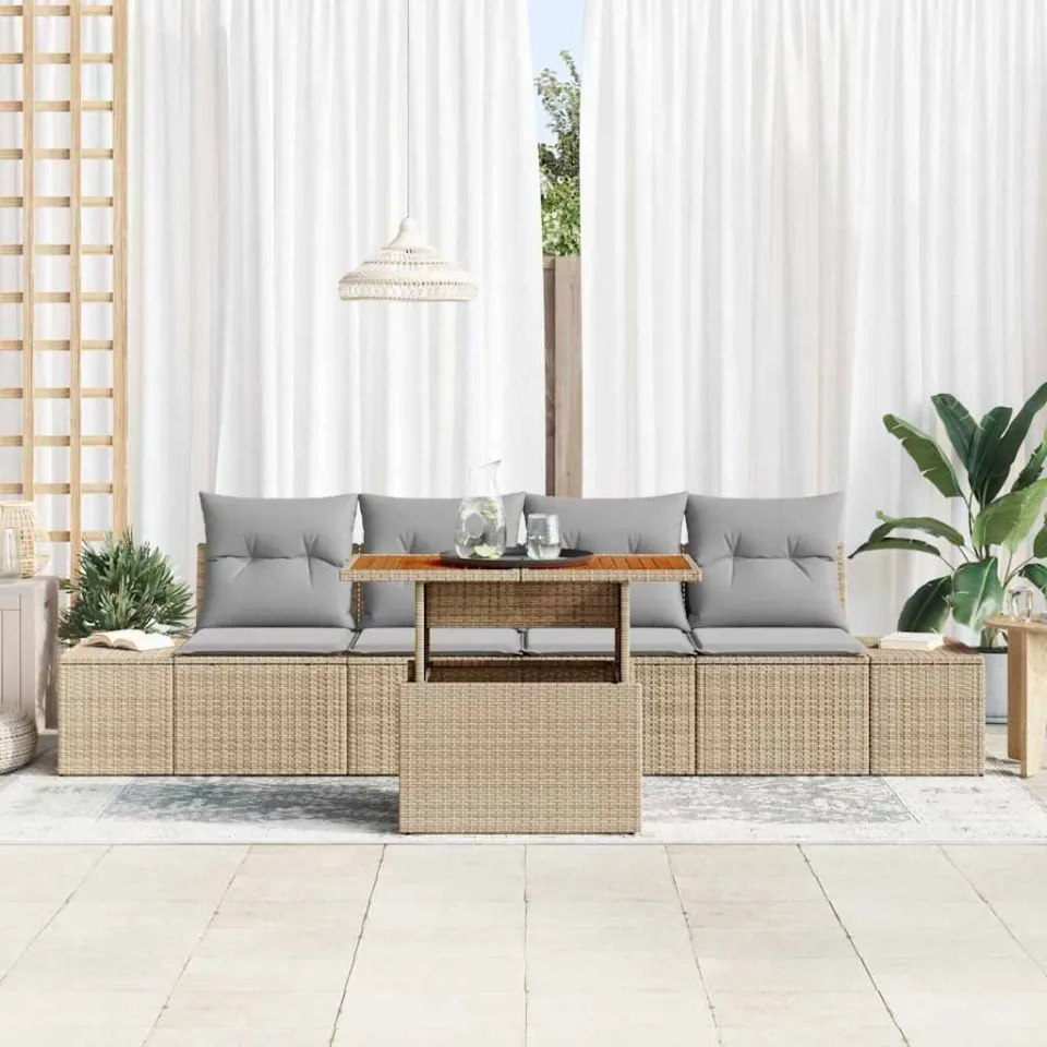 vidaXL Tuin Sofa Set 5 st Beige Poly riet, foto 3
