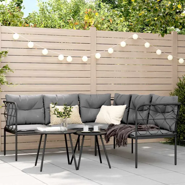 vidaXL Loungeset met kussens staal en textileen zwart, foto 2