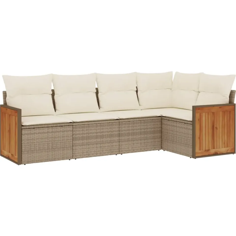 vidaXL 5-delige Loungeset met kussens poly rattan beige, foto 3