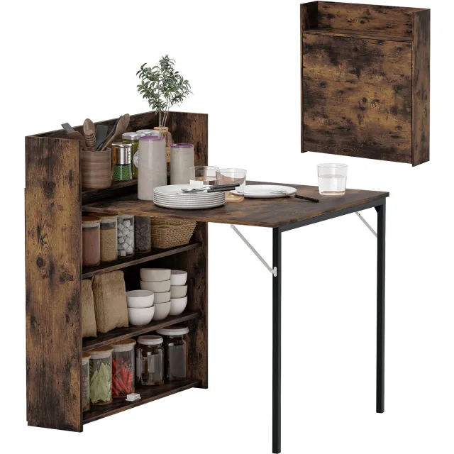 Homcom Folding Dining Table-MDF, Staal-90L x 80B x 93H cm-Rustiek-Bruin