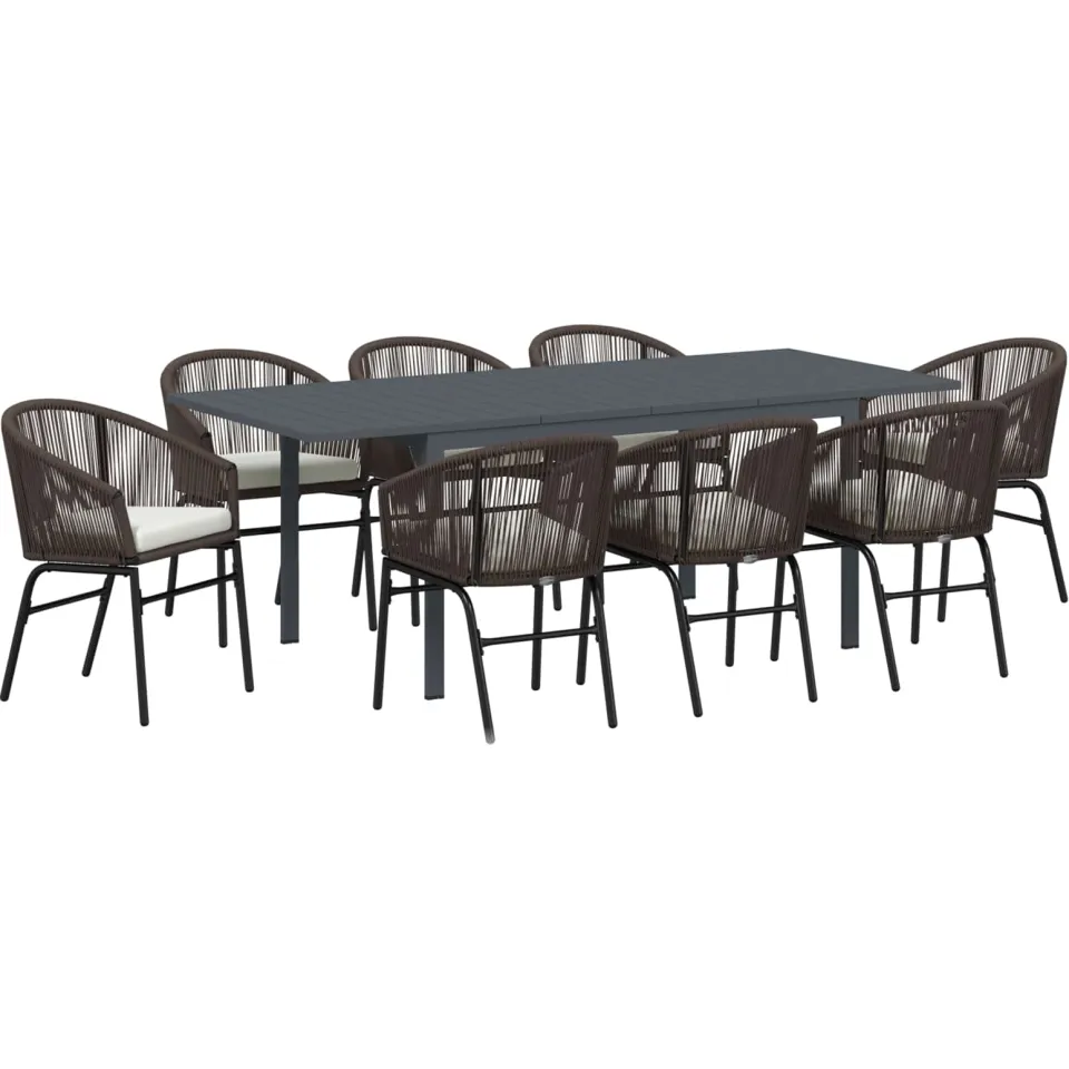vidaXL Tuin eettafelset 9 st Bruin poly rattan