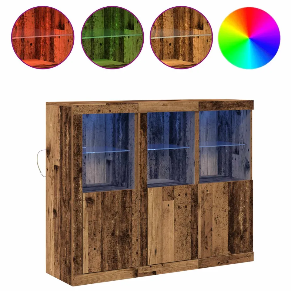 vidaXL LED Sideboard 3 st Oud hout 123 x 37 x 100 cm Bewerkt hout bruin, foto 3