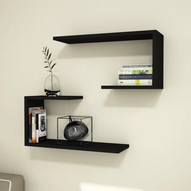 en.casa Wandplank Årslev set van 2 zwart