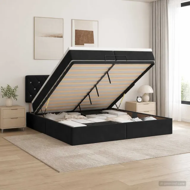 vidaXL Ottoman bed met matras Zwart 200 x 200 cm Fluweel