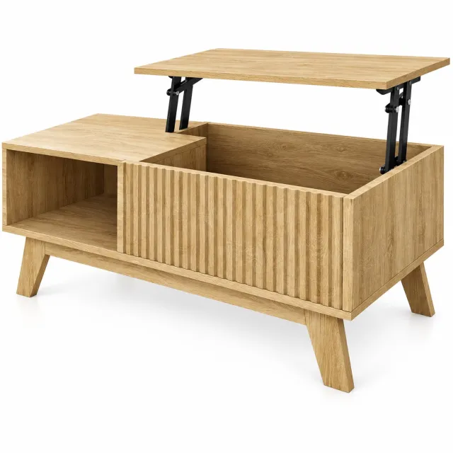 Vurnomi Salontafel - Koffietafel - Salontafel met opbergruimte - Bijzettafel - In hoogte verstelbaar - Multifunctioneel - Houtlook
