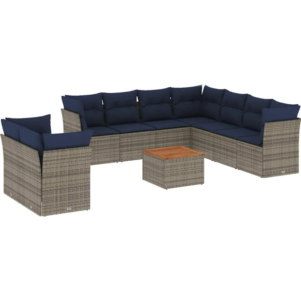 vidaXL 10-delige Loungeset met kussens poly rattan grijs, foto 3