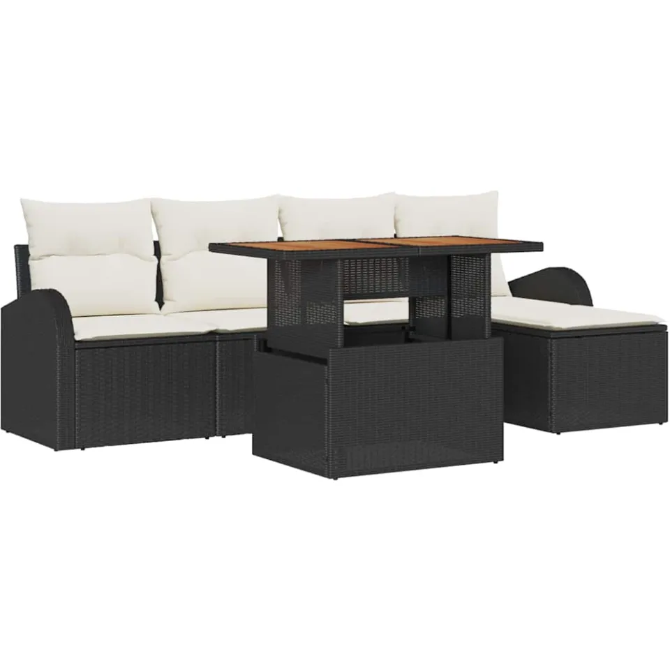 vidaXL Tuin Sofa Set 6 st Zwart Poly riet