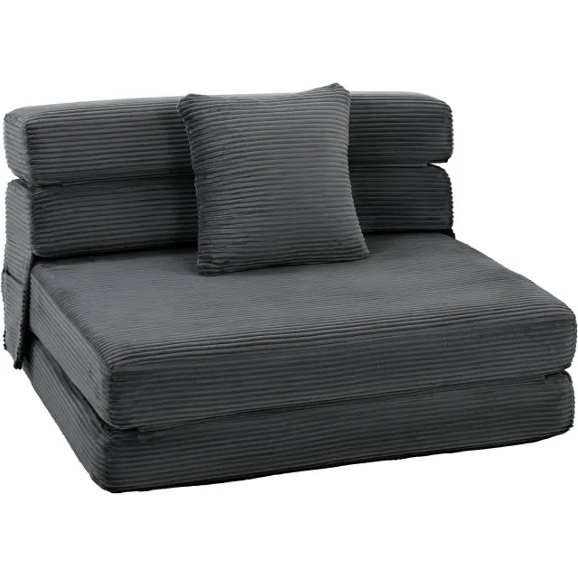 Homona Opklapbare vloerstoel 2-in-1 - Met lendenkussen en zijvakken - 100 x 76 x 62 cm - Donkergrijs