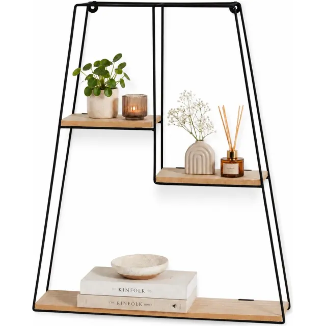 Home & Styling Wandplank / wandrekje Decohome - naturel/zwart - 3 niveaus - 40 x 10 x 50 cm - Foto plank