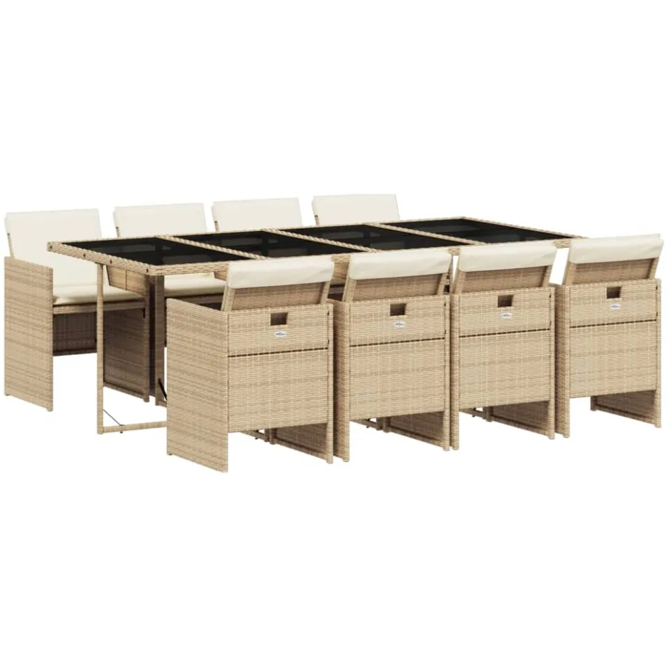 vidaXL 9-delige Tuinset met kussens poly rattan beige, foto 3