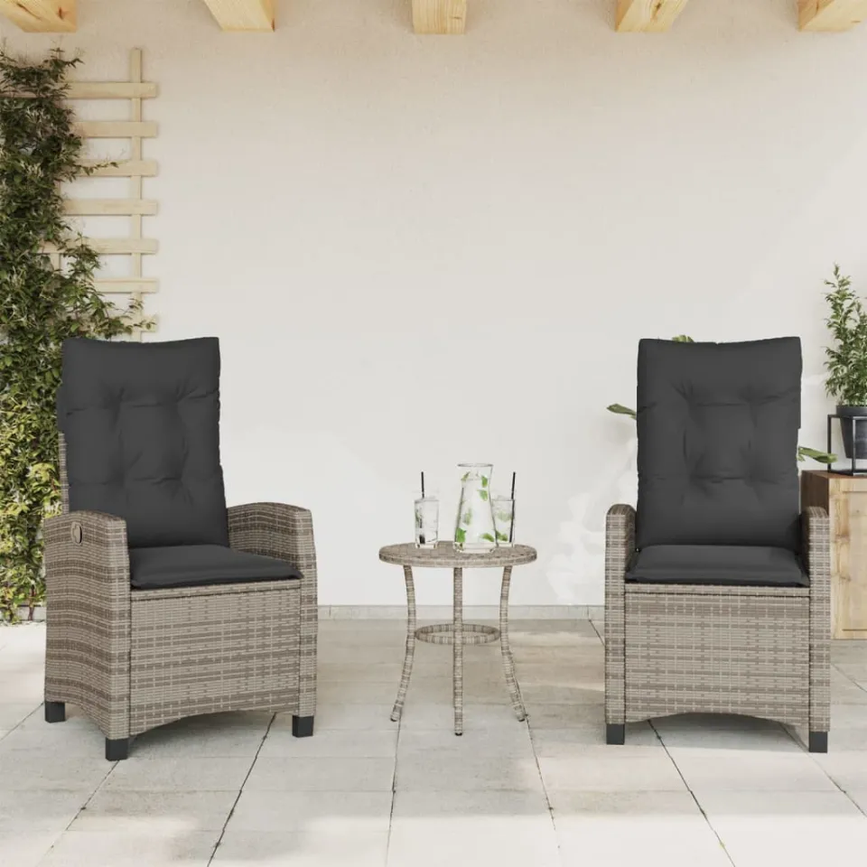 vidaXL 3-delige Bistroset met kussens poly rattan grijs, foto 2