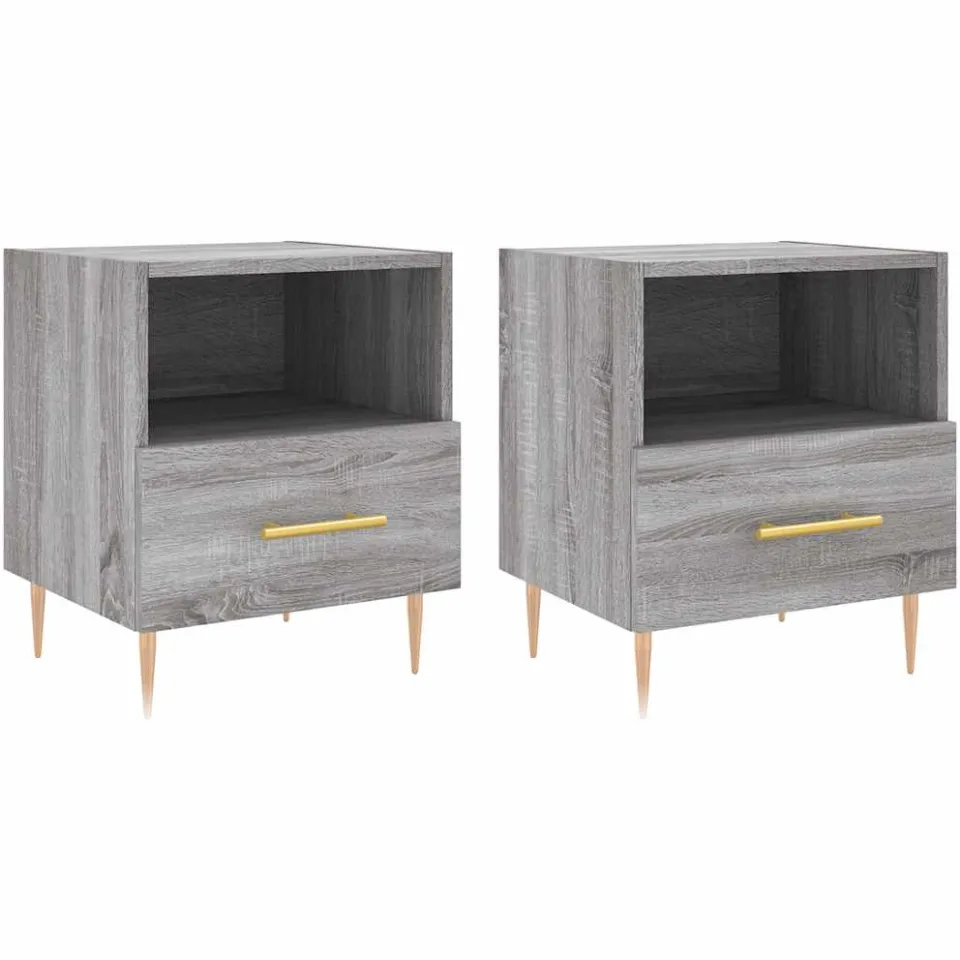 vidaXL Nachtkastjes 2 st 40x35x47,5 cm bewerkt hout grijs sonoma eiken