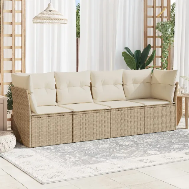 vidaXL 4-delige Loungeset met kussens poly rattan beige, foto 2