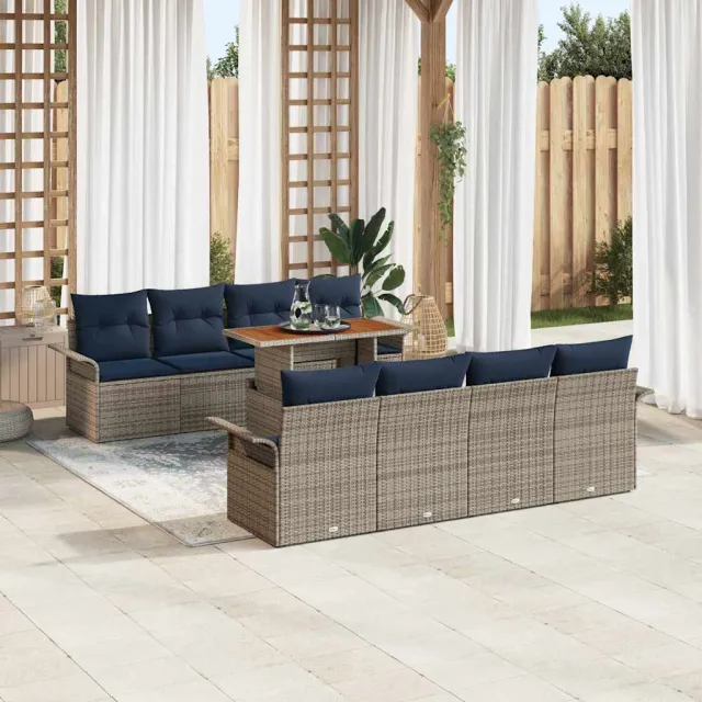 vidaXL Tuin Sofa Set 9 st Grijs Poly riet, foto 2
