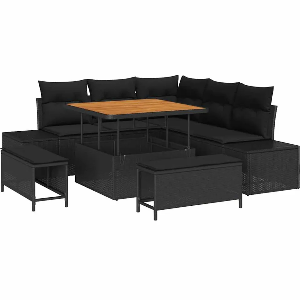 vidaXL Tuinbankenset 8 st Zwart Poly riet