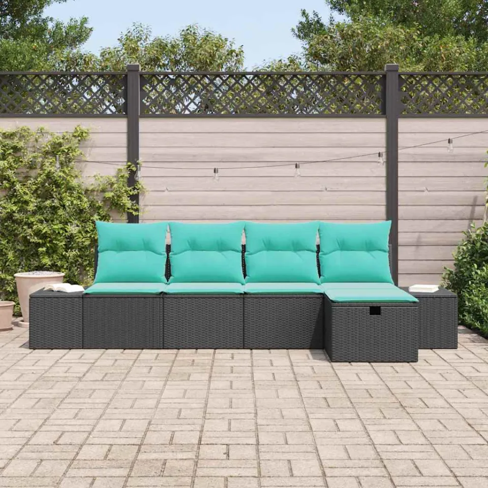 vidaXL Tuin Sofa Set 5 st Zwart poly rattan, foto 3