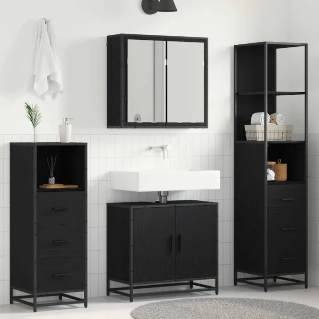 vidaXL Badkamermeubelset 4 st Zwart Eiken Bewerkt hout, foto 2