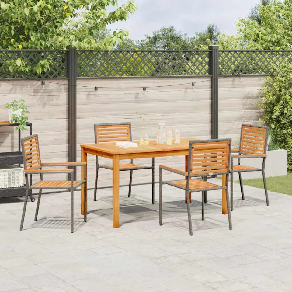 vidaXL Tuin eettafelset 5 st Grijs Massief Acaciahout, foto 3