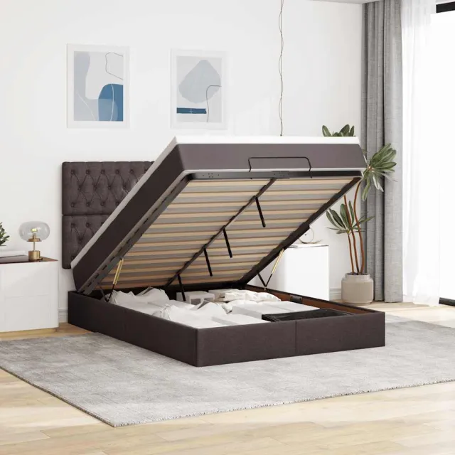 vidaXL Ottoman bed met matras 140x200cm stof donkerbruin bruin