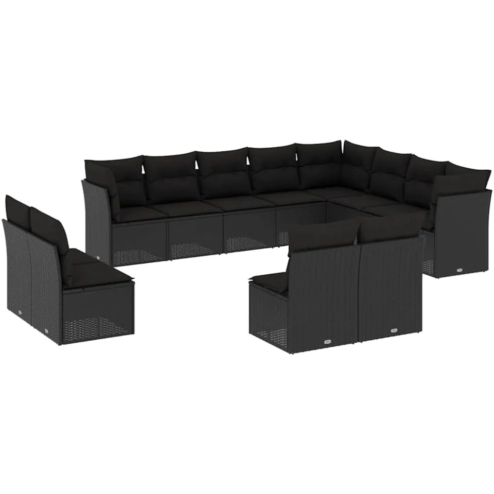 vidaXL 12-delige Loungeset met kussens poly rattan zwart, foto 3
