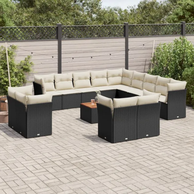 vidaXL 14-delige Loungeset met kussens poly rattan zwart, foto 2
