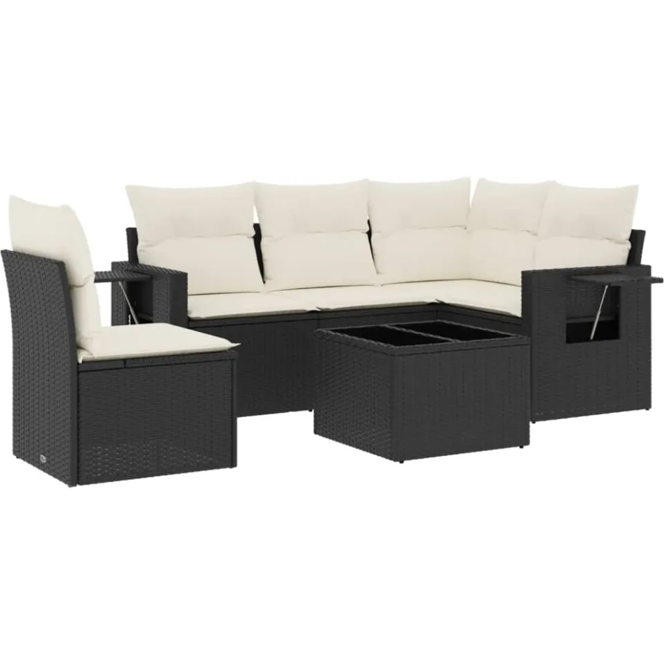 vidaXL 6-delige Loungeset met kussens poly rattan zwart, foto 3