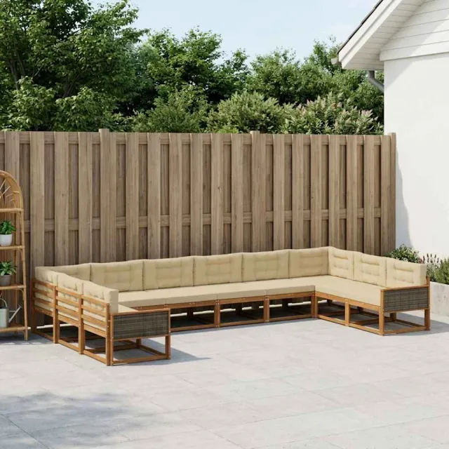 vidaXL Buiten bankenset 10 st 10-zits Natuurlijk en Beige Bruin