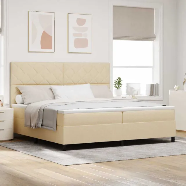 vidaXL Boxspring bed met LED-stripverlichting Crème 200 x 200 cm Stof