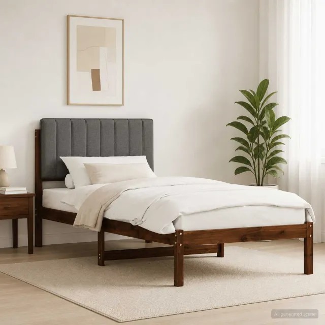 vidaXL Bedframe met gestoffeerd hoofdbord Donkerbruin en lichtgrijs