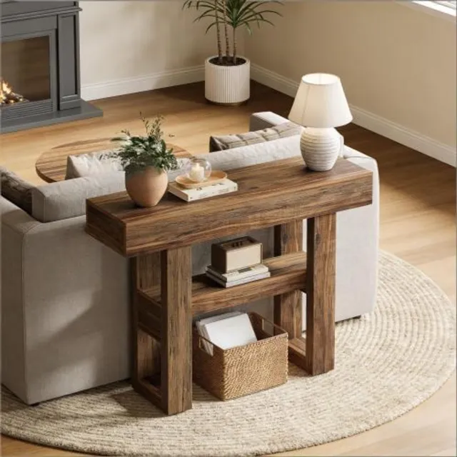 STILVORA Consoletafel - Smal Met 2 Opbergplanken - Voor Hal En Achter Bank - MDF - Bruin Wit