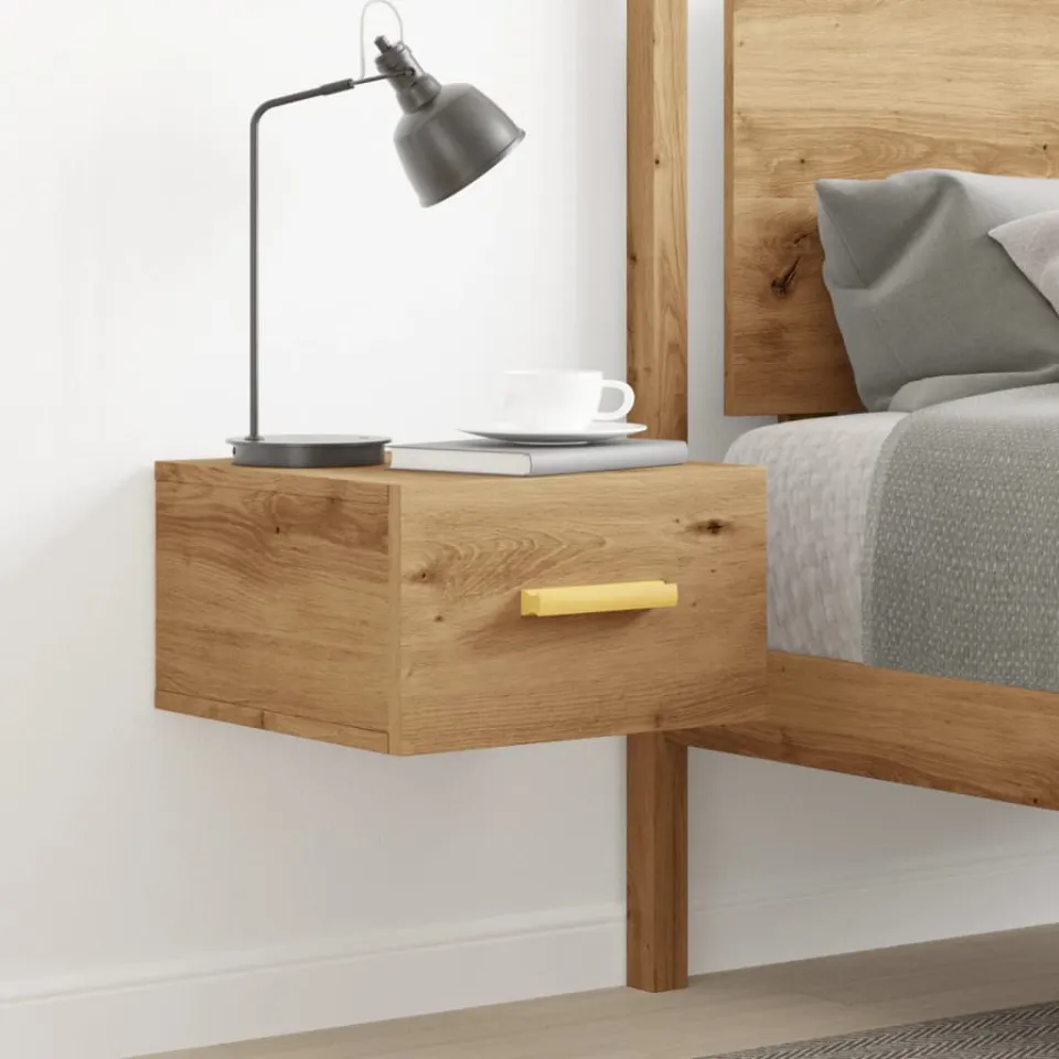 vidaXL Nachtkastje wandgemonteerd 35x35x20 cm artisanaal eikenkleur, foto 2