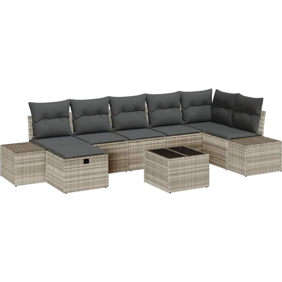 vidaXL Bankstel 8 st poly rattan Lichtgrijs