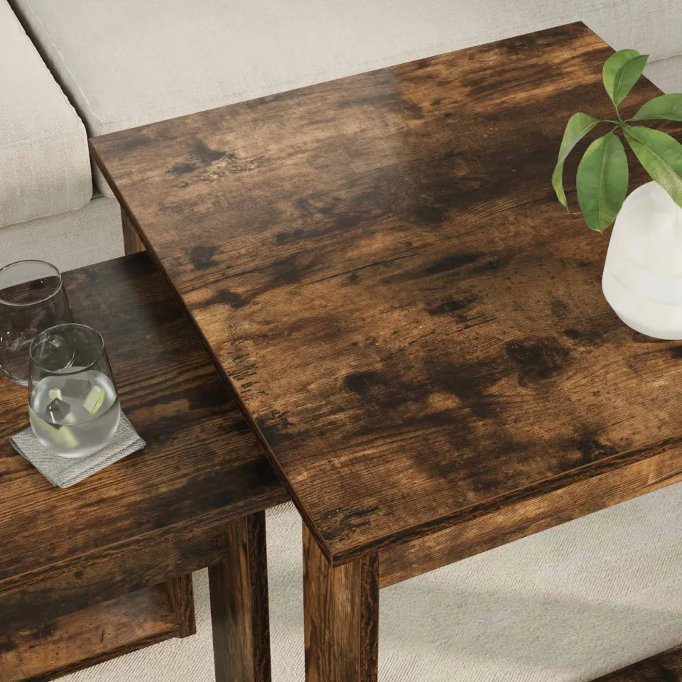 vidaXL Koffietafel Set 2 st Gerookt eiken 50 x 52 x 42 cm Bewerkt hout, foto 4