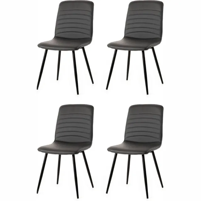 WAYS. Kunstleren eetkamerstoelen – Grijs – Strak en stijlvol design – Houten poten – 4 stuks